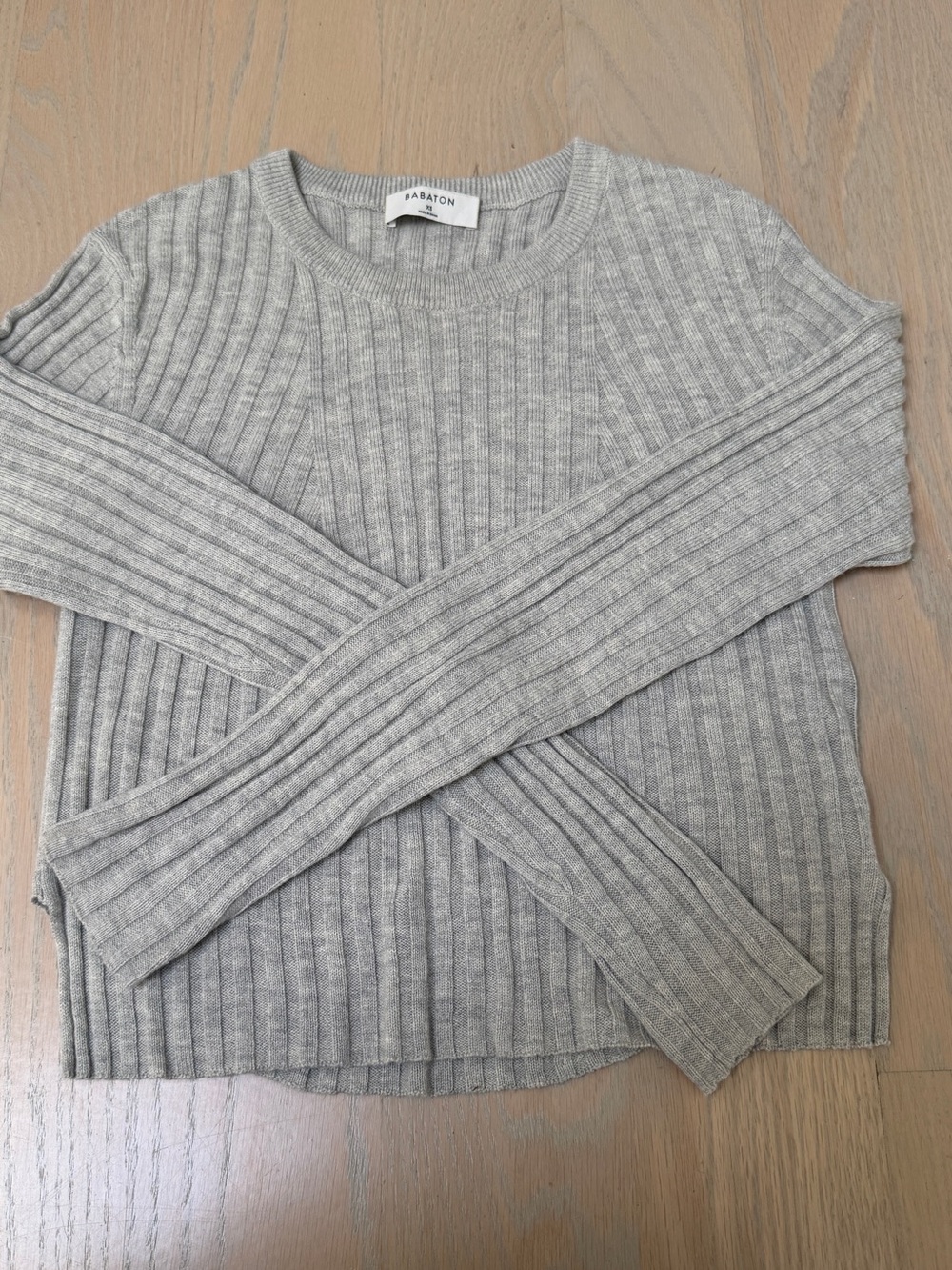 Babaton Gray Ribbed Crewneck Sweater